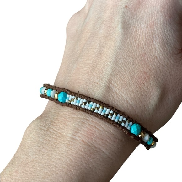 Chan Luu Turquoise Seed Beaded Bracelet 925 Leather - Picture 16 of 16